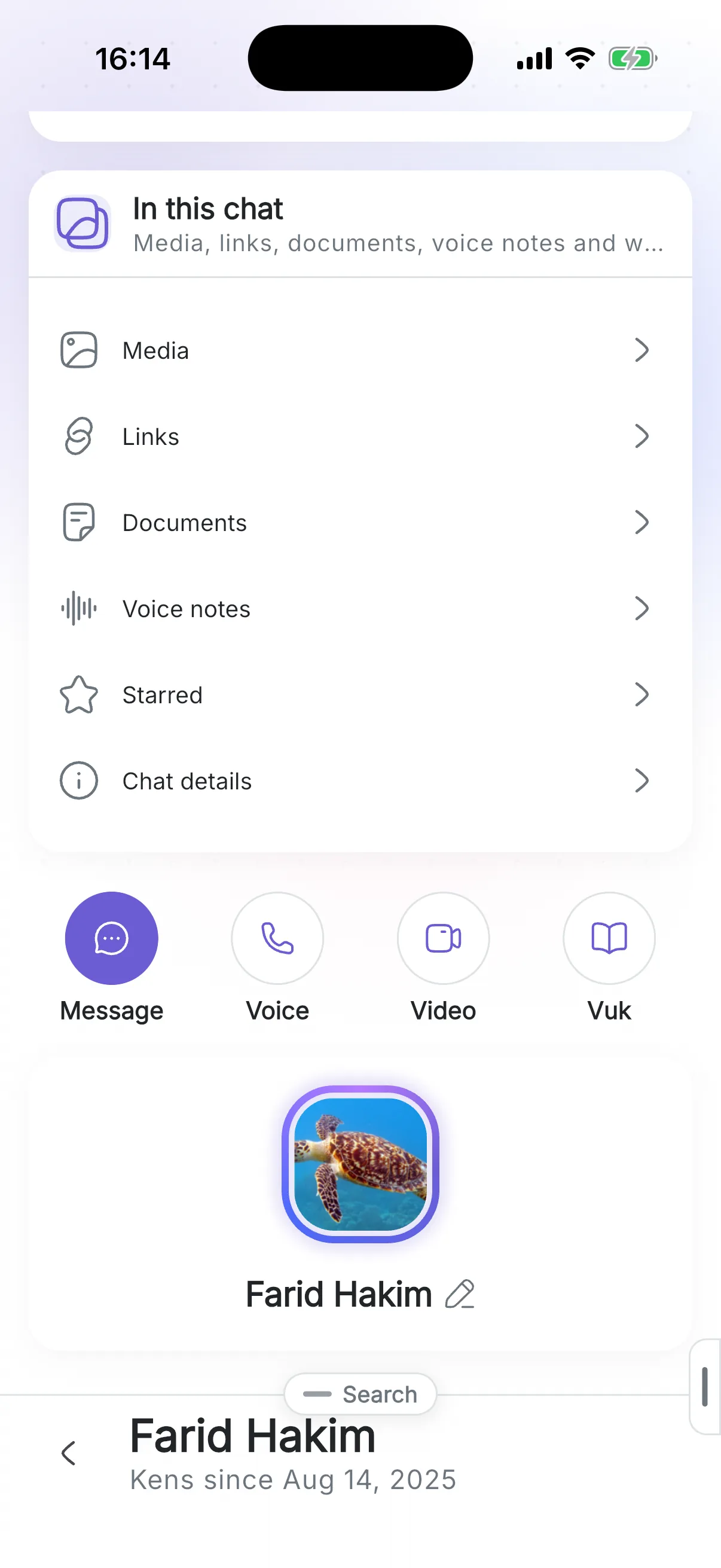 A ken’s own page: message, call, open their Vuk, and what your chat has gathered