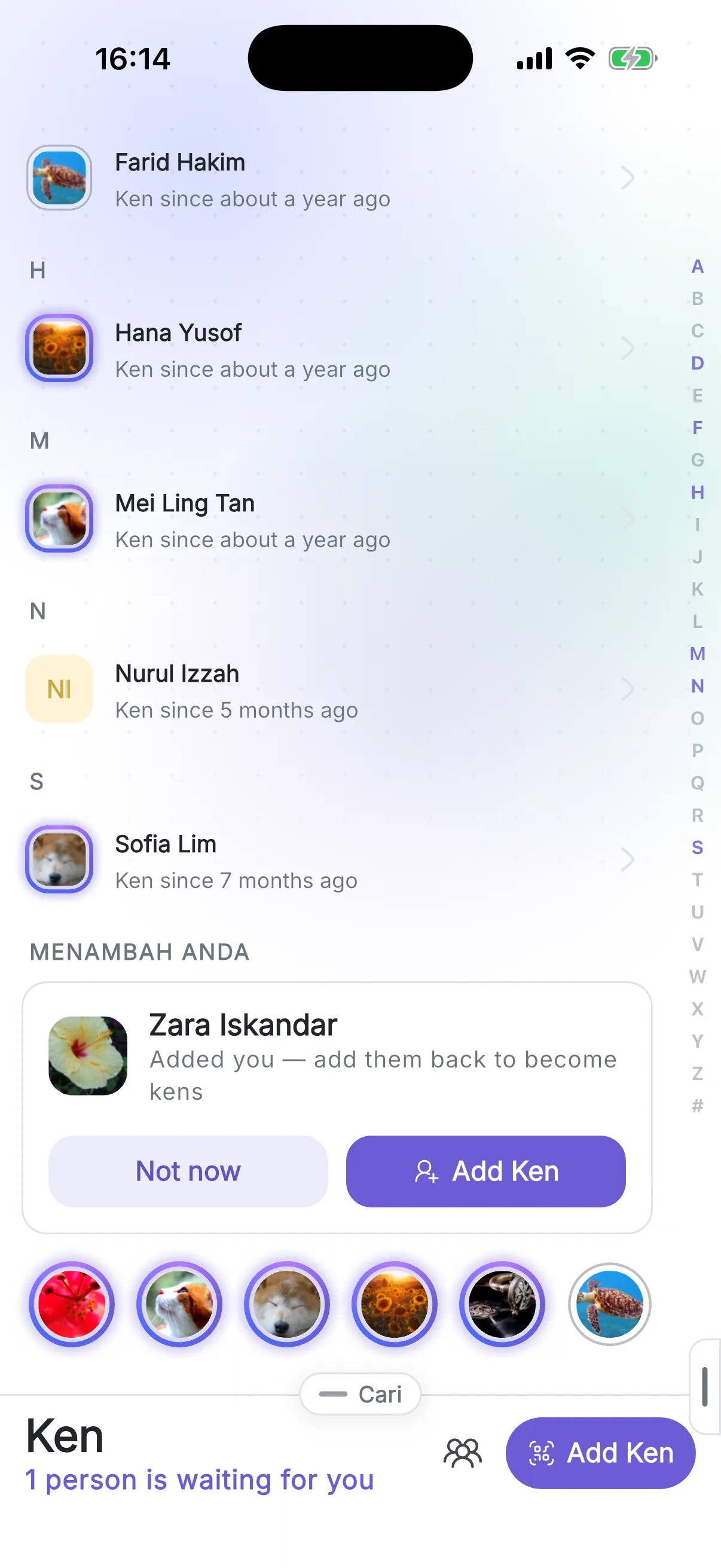 Ken dari A hingga Z, dan seseorang yang menunggu untuk ditambah kembali